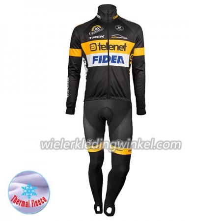 Set Fietsshirt Lange Mouw + Lange Koersbroek 2017 Telenet Fidea Lions N001 Winter Thermal Fleece